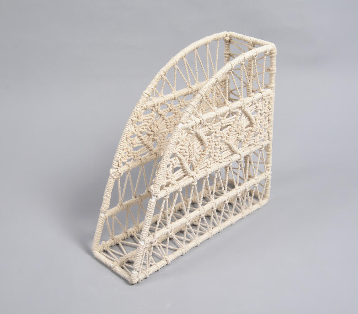 Macrame-Wrapped Iron Magazine Holder