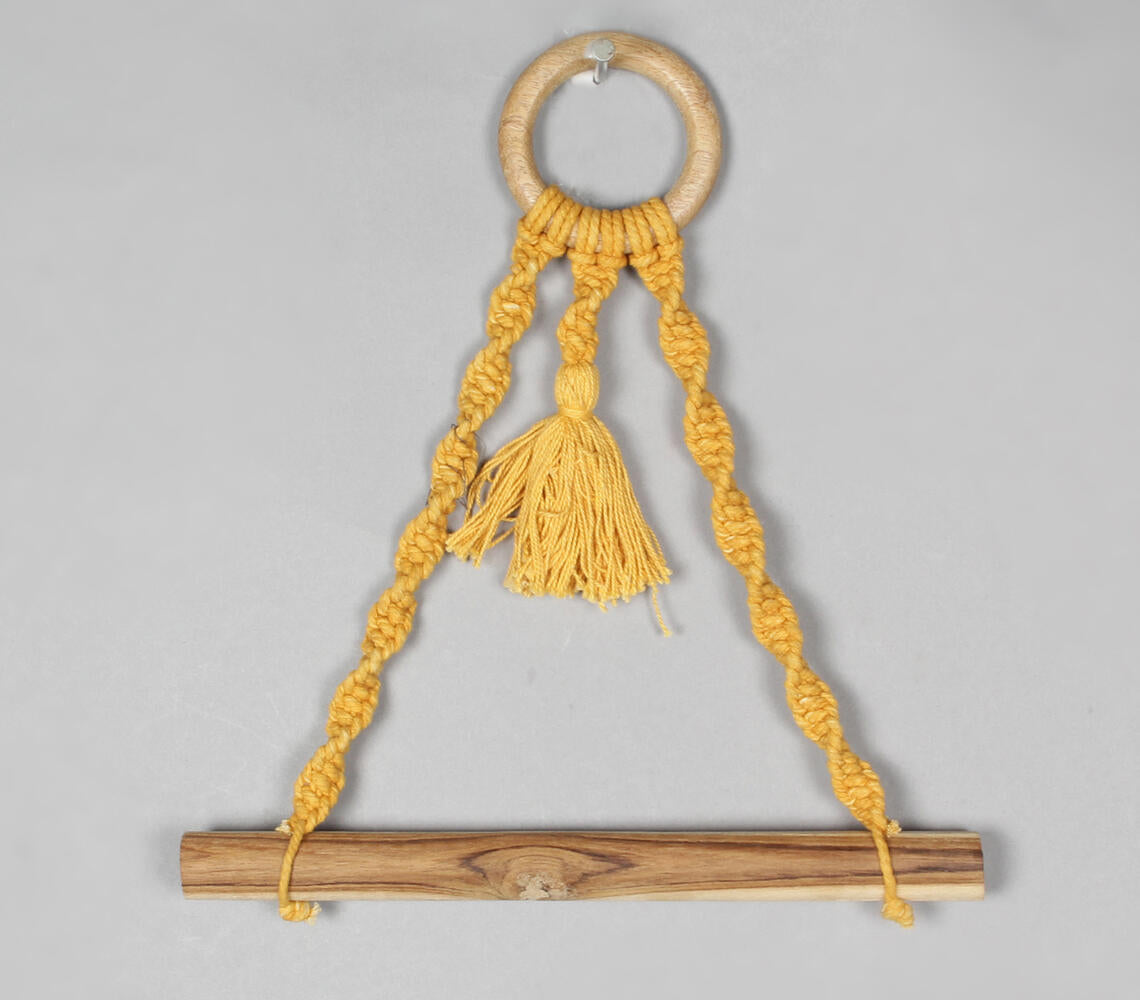 Macrame & Wood Mustard Hanging Roll Holder