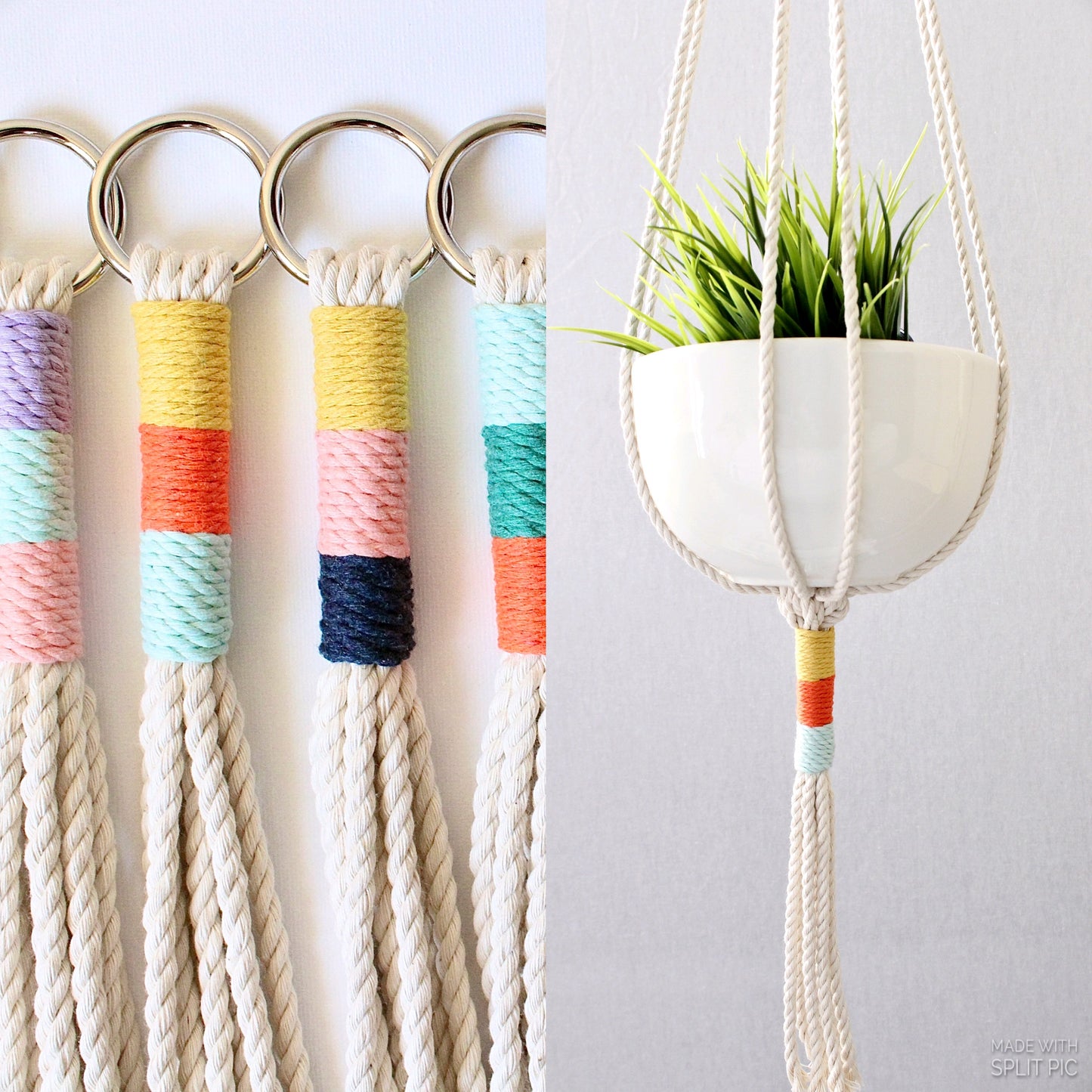 Macrame Plant Hanger, Hanging Planter, Color Block