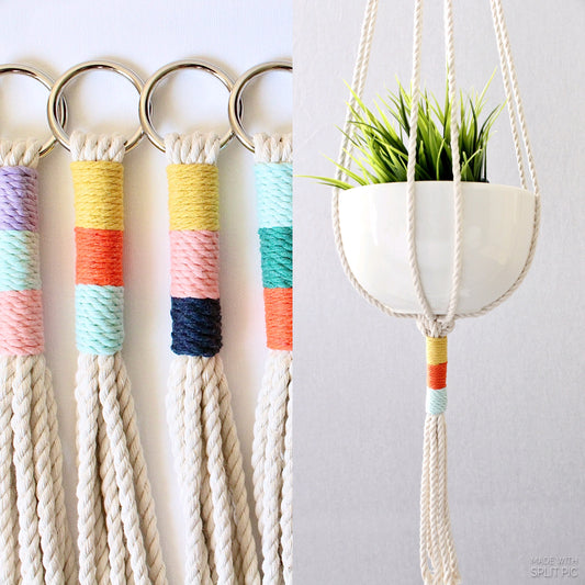 Macrame Plant Hanger, Hanging Planter, Color Block