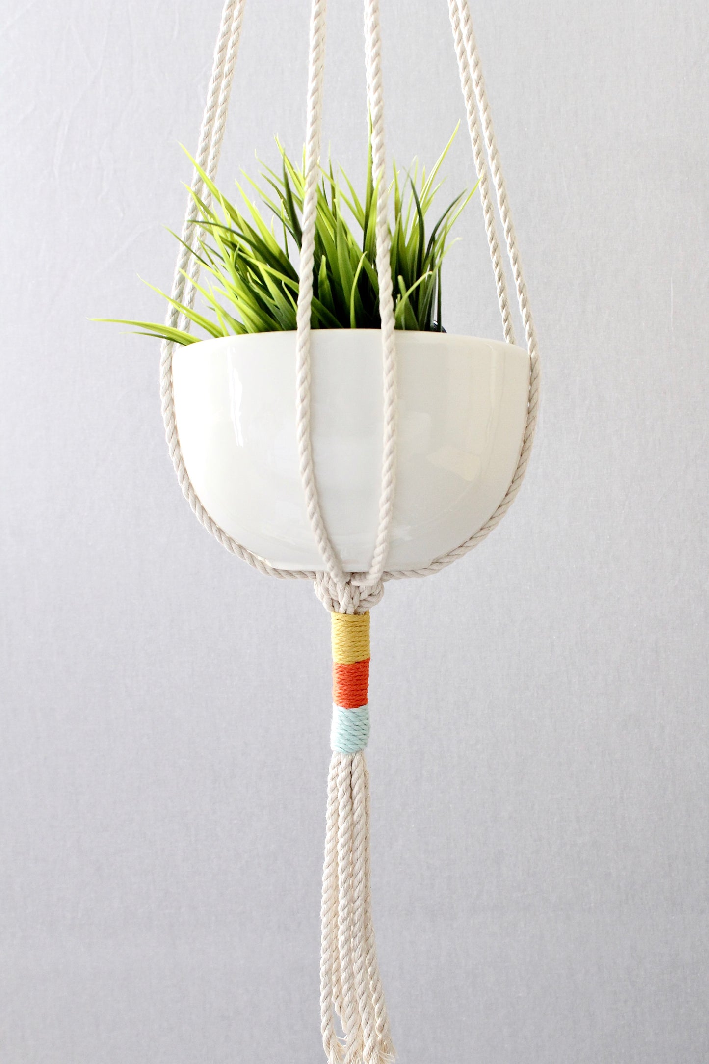 Macrame Plant Hanger, Hanging Planter, Color Block