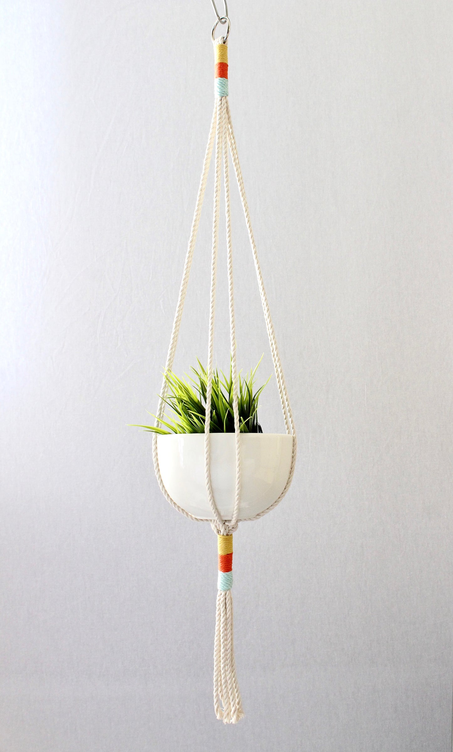 Macrame Plant Hanger, Hanging Planter, Color Block